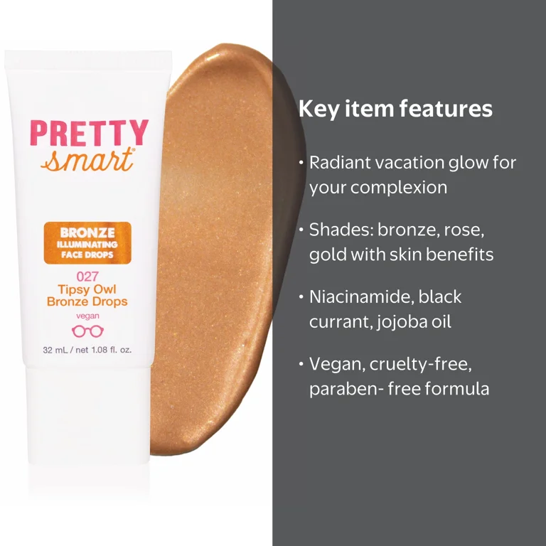 Pretty Smart Tipsy Owl Illuminating Face Drops, Bronze Drops, 1.08