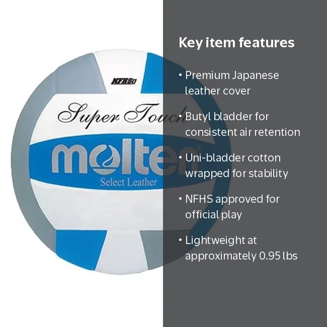 Molten Super Touch Premium Leather Volleyball - Blue/Gray