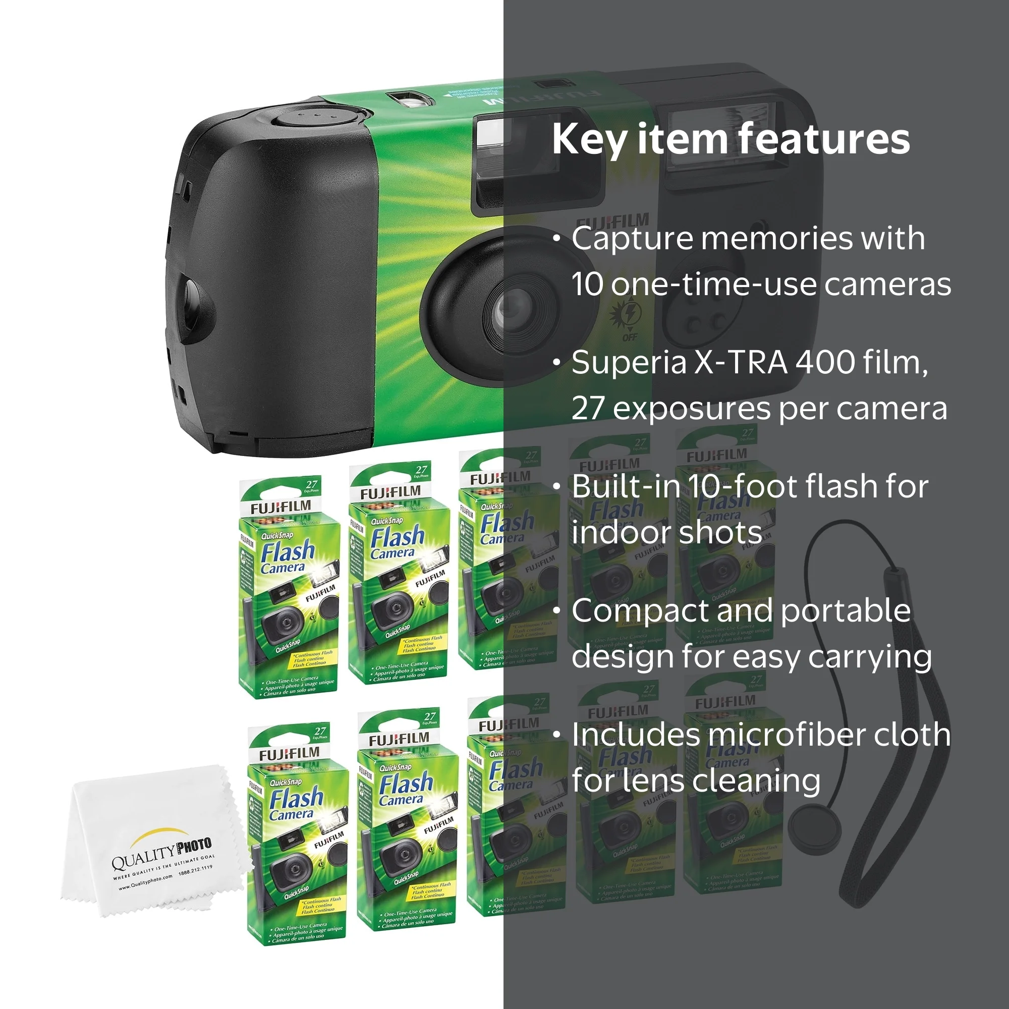 Fujifilm QuickSnap Flash 400 Disposable 35mm Camera (10 Pack)+