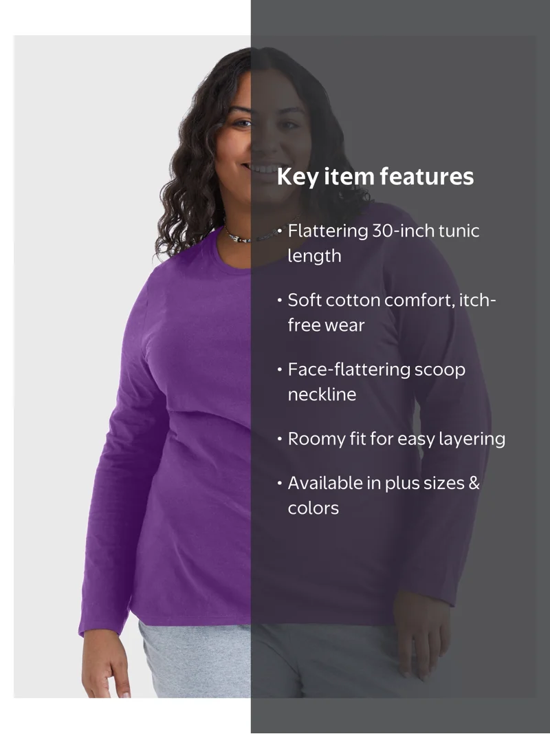 Hanes, Women's Long Sleeve T-Shirt, Plus Size Violet Splendor 5X