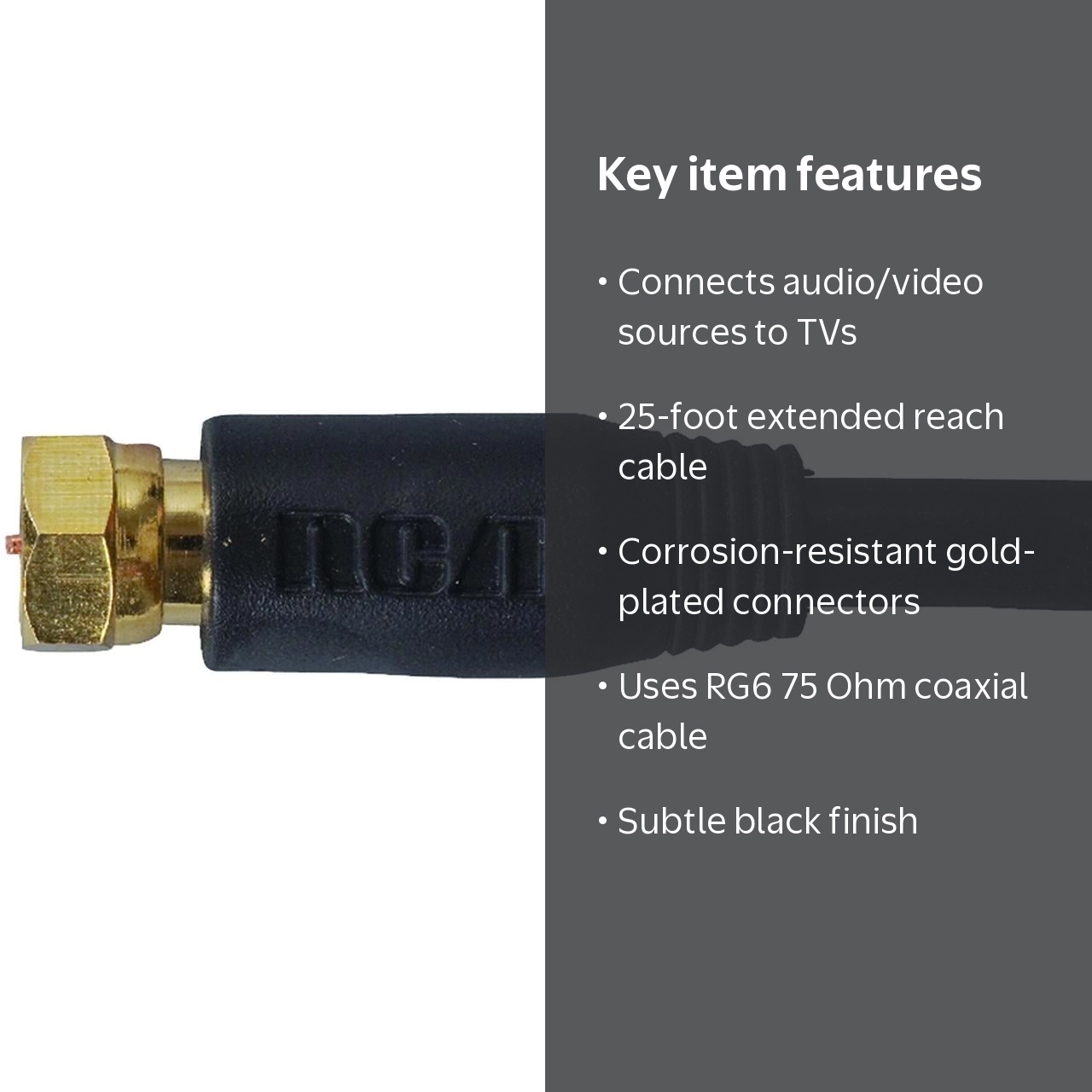 RCA, 25' RG-6 Digital Coaxial Cable, Gold Plated F Connectors