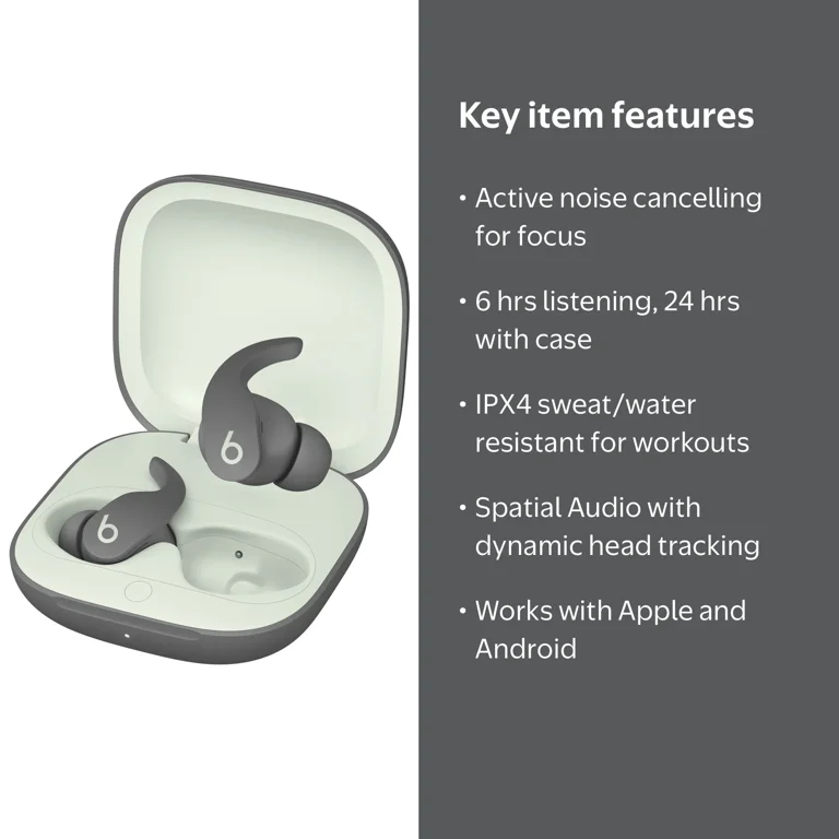 Beats by Dr. Dre Wireless Earbuds, Sage Gray, Noise Cancelling