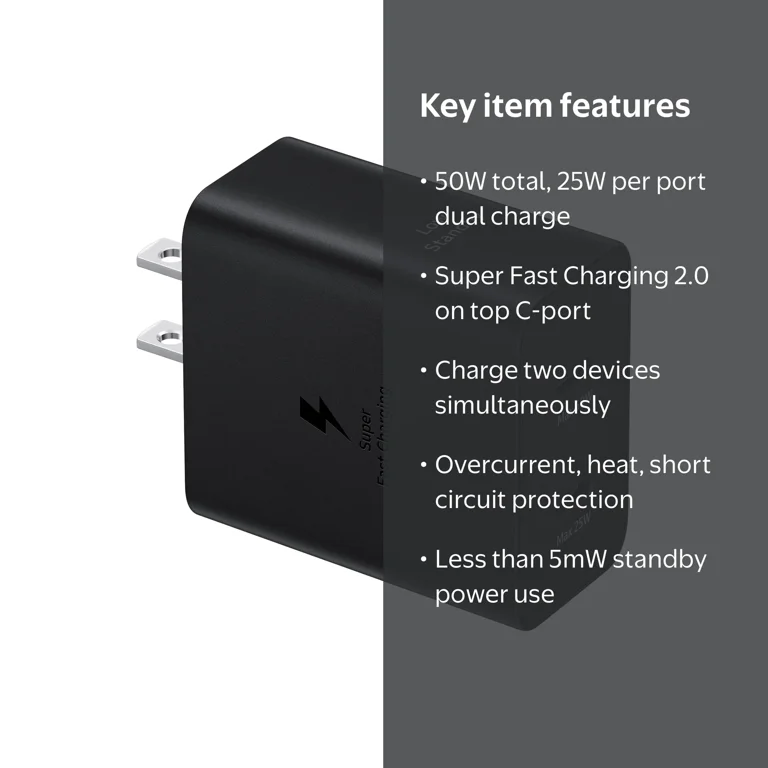 Samsung 50W Duo Power Adapter, Black (Cable not included