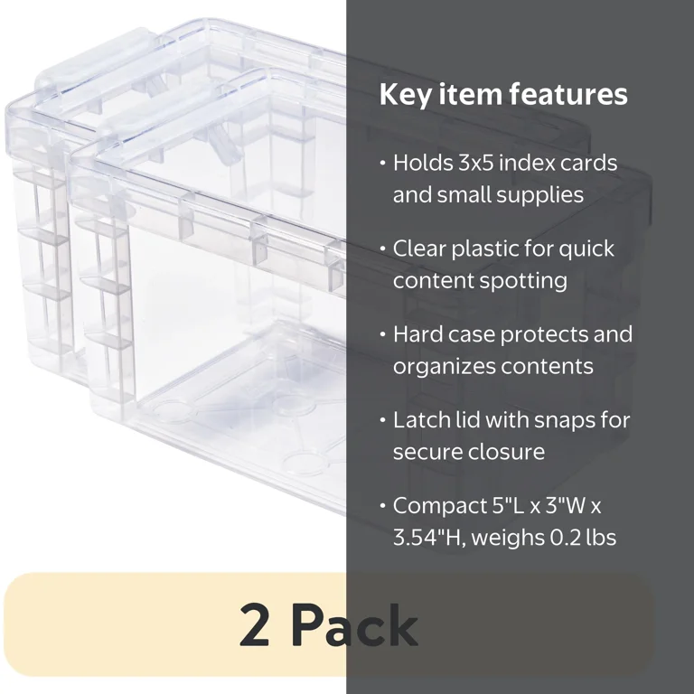 2 pack) Pen+Gear Plastic Index Card Box, Clear, 3 in x 5 in