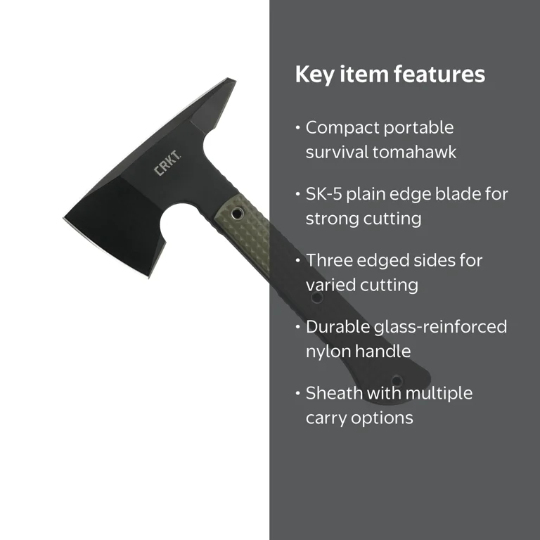 CRKT, Compact Outdoor Survival Tomahawk, SK-5 Plain Edge Blade