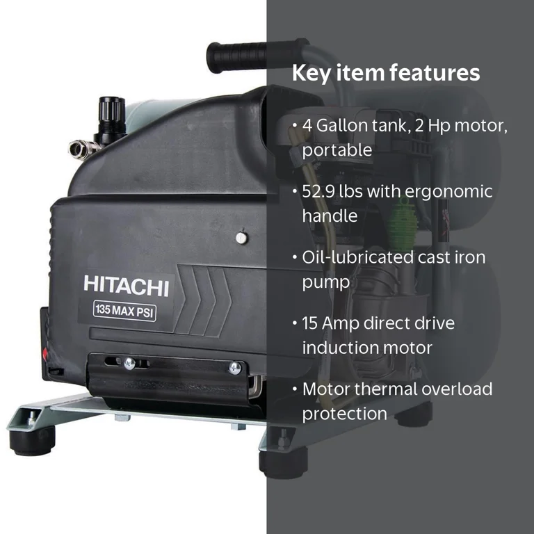 Hitachi EC99S 4 Gallon 2 Hp Portable Twin Stack Air Compressor