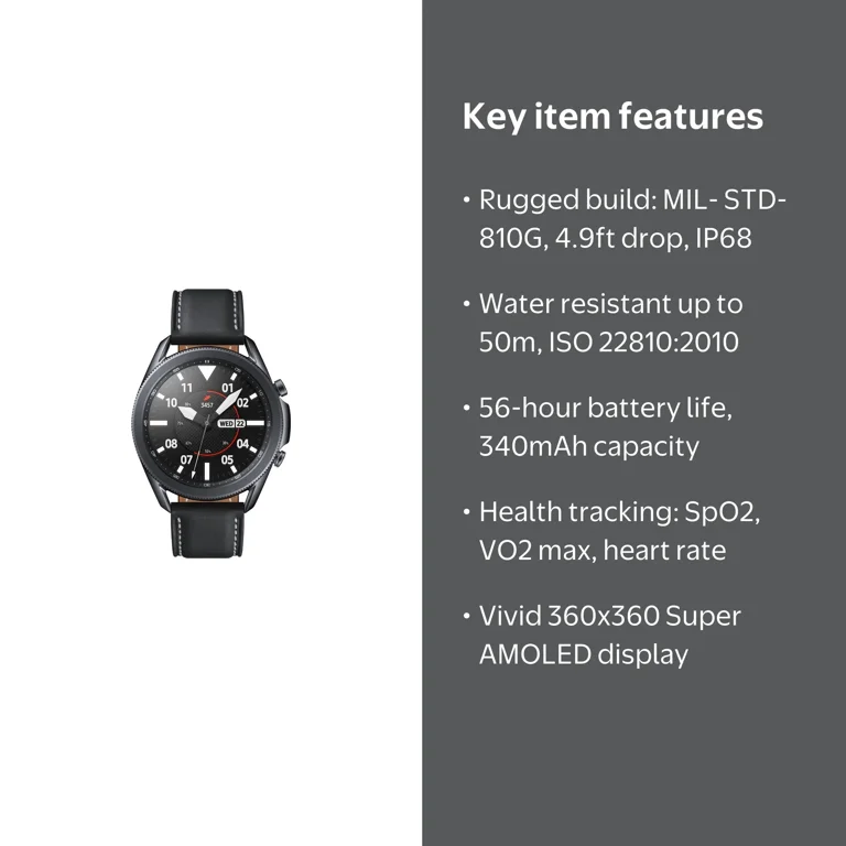 Samsung, Galaxy Watch 3, SM-R840NZKAXAR, 45mm Mystic Black