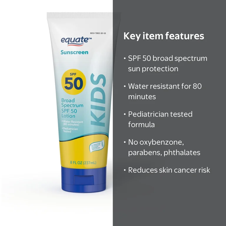 Equate Kids Broad Spectrum SPF 50 Sunscreen Lotion, 8 fl oz