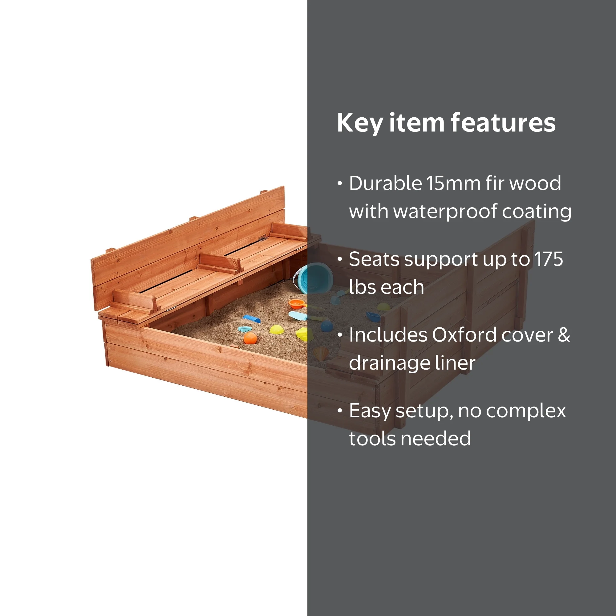 KFFKFF Wooden Sandbox, Dimensions 52.4x47.2x16.9 inches, Featuring