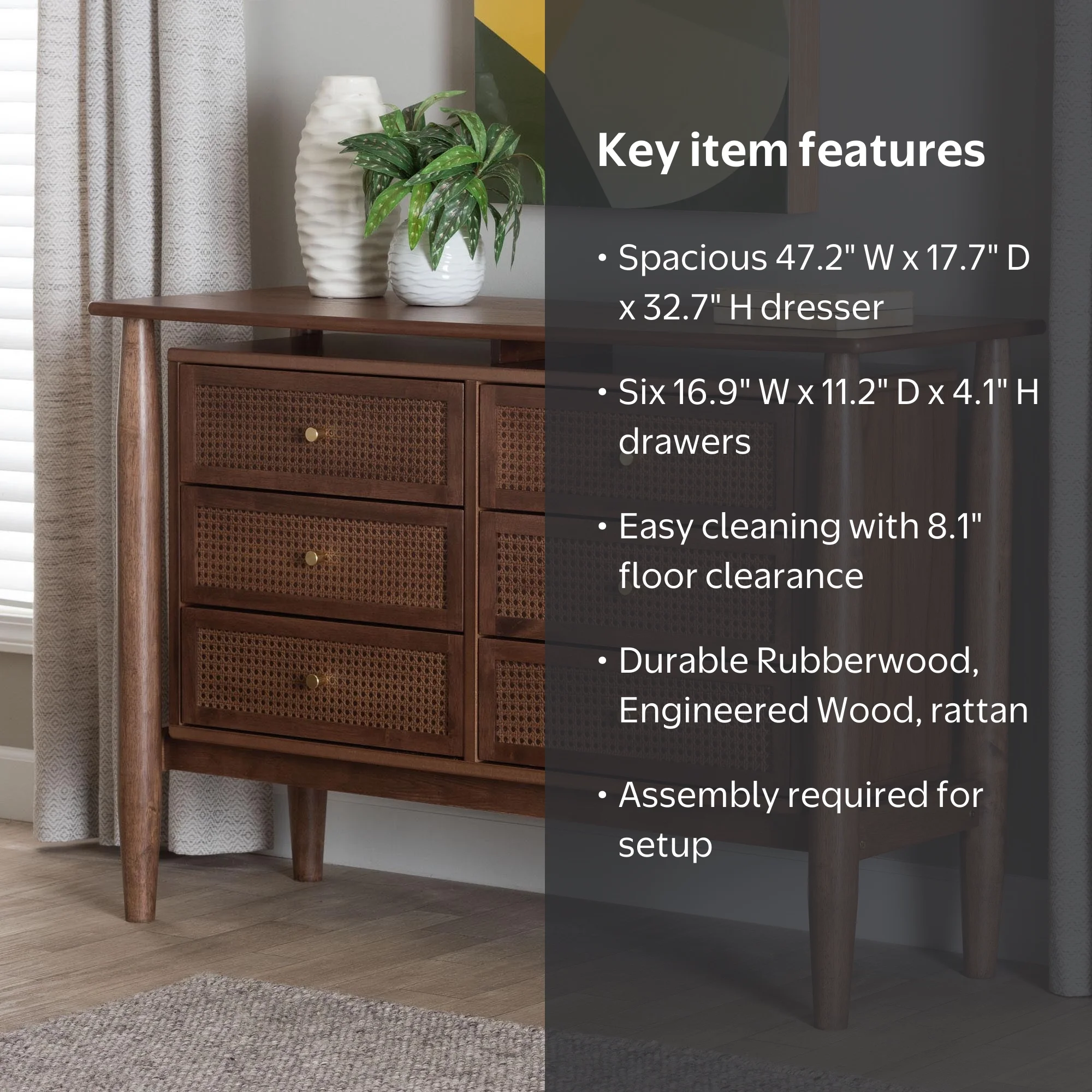 Baxton Studio Alyssa Japandi 6-Drawer Dresser Walnut Brown with