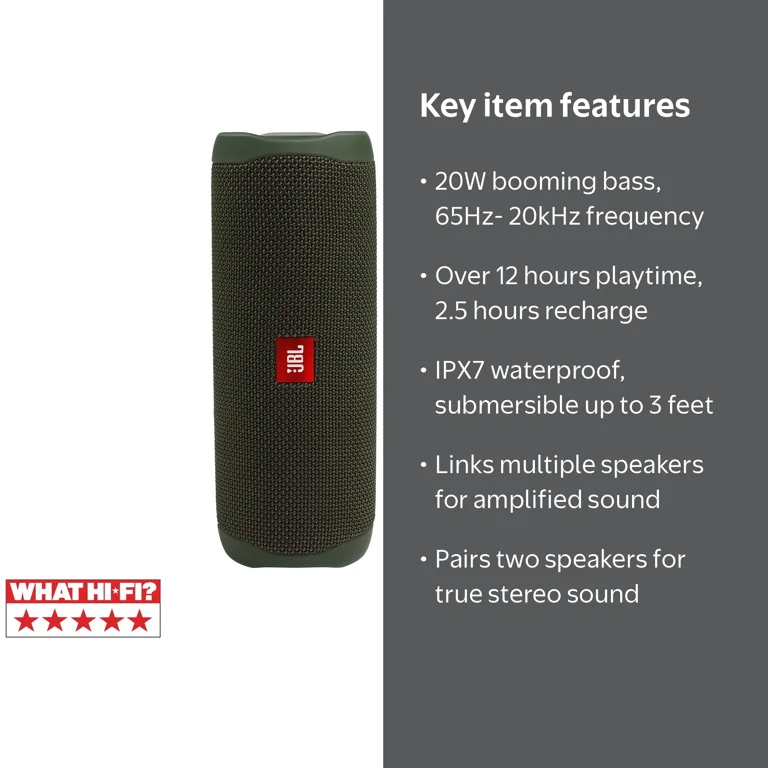 JBL Flip 5 - Portable Waterproof Speaker - Green, 12 Hours