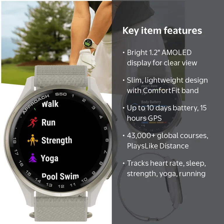 Garmin Approach S50 Golf GPS Smartwatch Cream Gold Aluminum Bezel