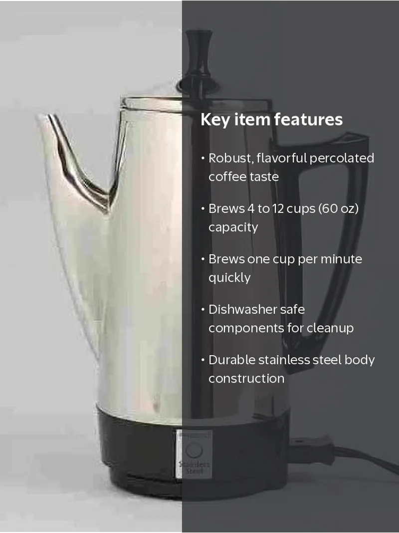 Presto, Electric Percolator Coffee Maker, 12 Cup, Silver - Walmart.com Presto, Electric Percolator Coffee Maker, 12 Cup, Silver - Walmart.com