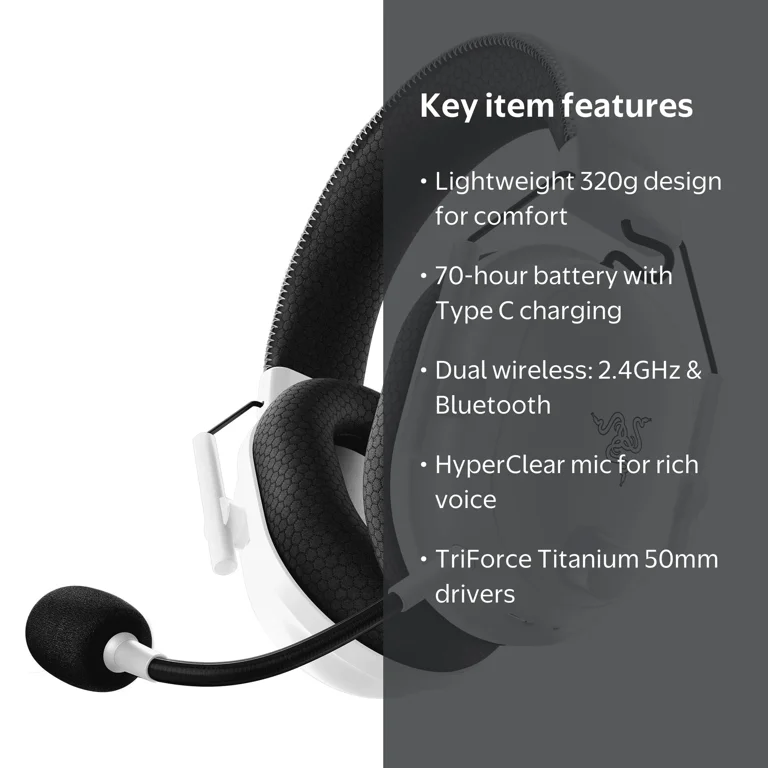 Razer, Wireless PC Gaming Headset, BlackShark V2 Pro, White