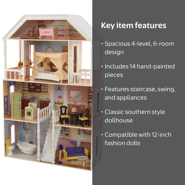 KidKraft Maison de Poupée en Bois Camila incluant Accessoires et mobilier avec Un Chat, élévateur et Piscine pour poupées, Jouet Enfant dès 3 Ans