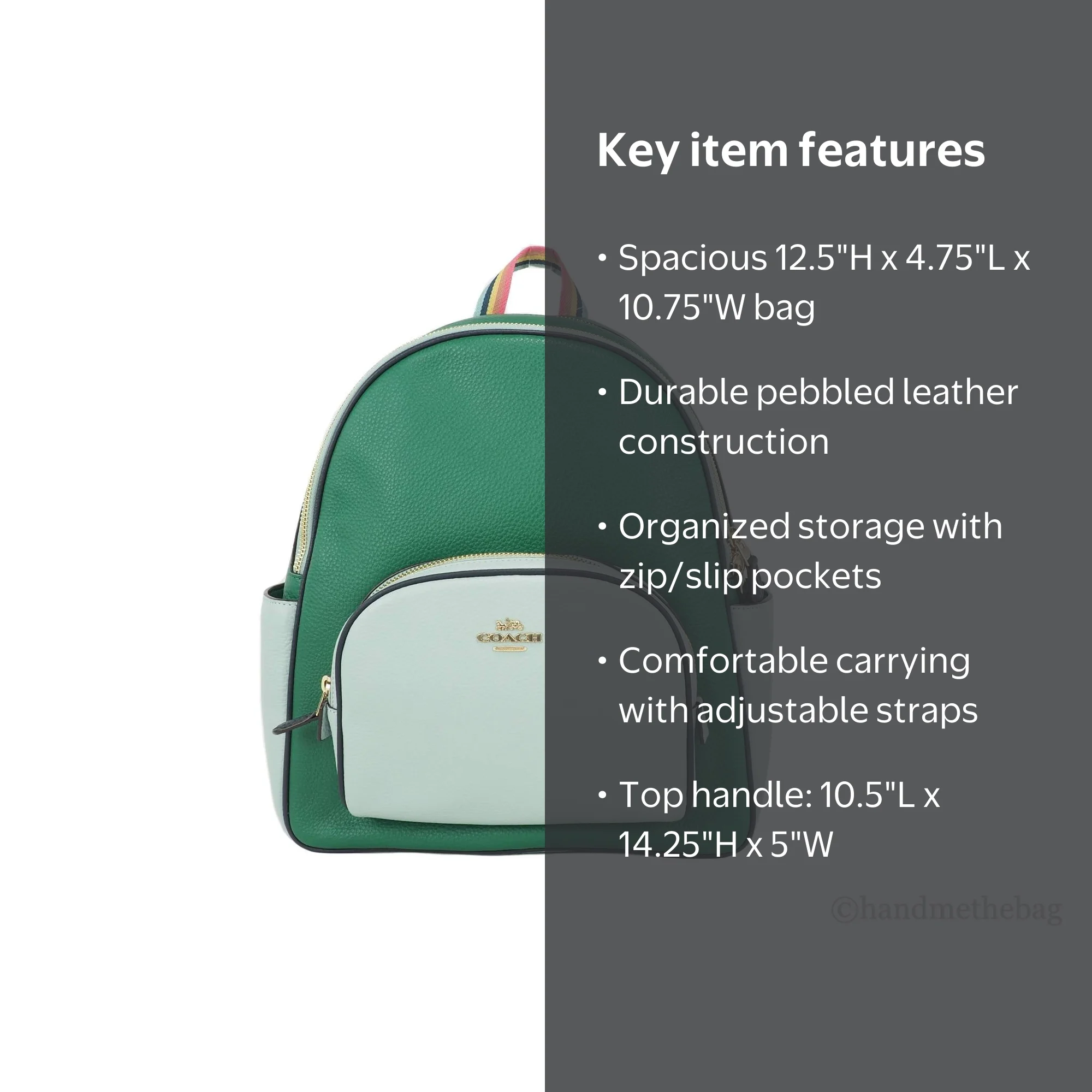 Coach Leather Backpack (C2797), Medium Size, Pebbled, Light Teal  Multi-Colorblock, Court Style - Walmart.com