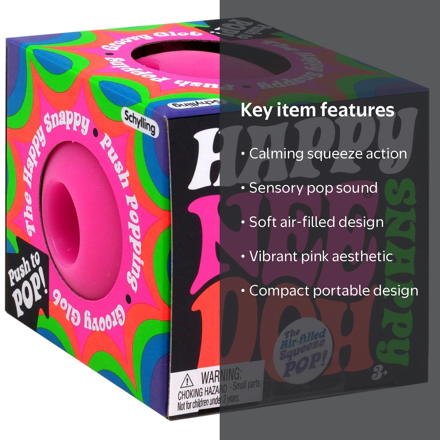 NeeDoh Happy Snappy Pink Small Air Filled Squeeze POP! Stress Ball