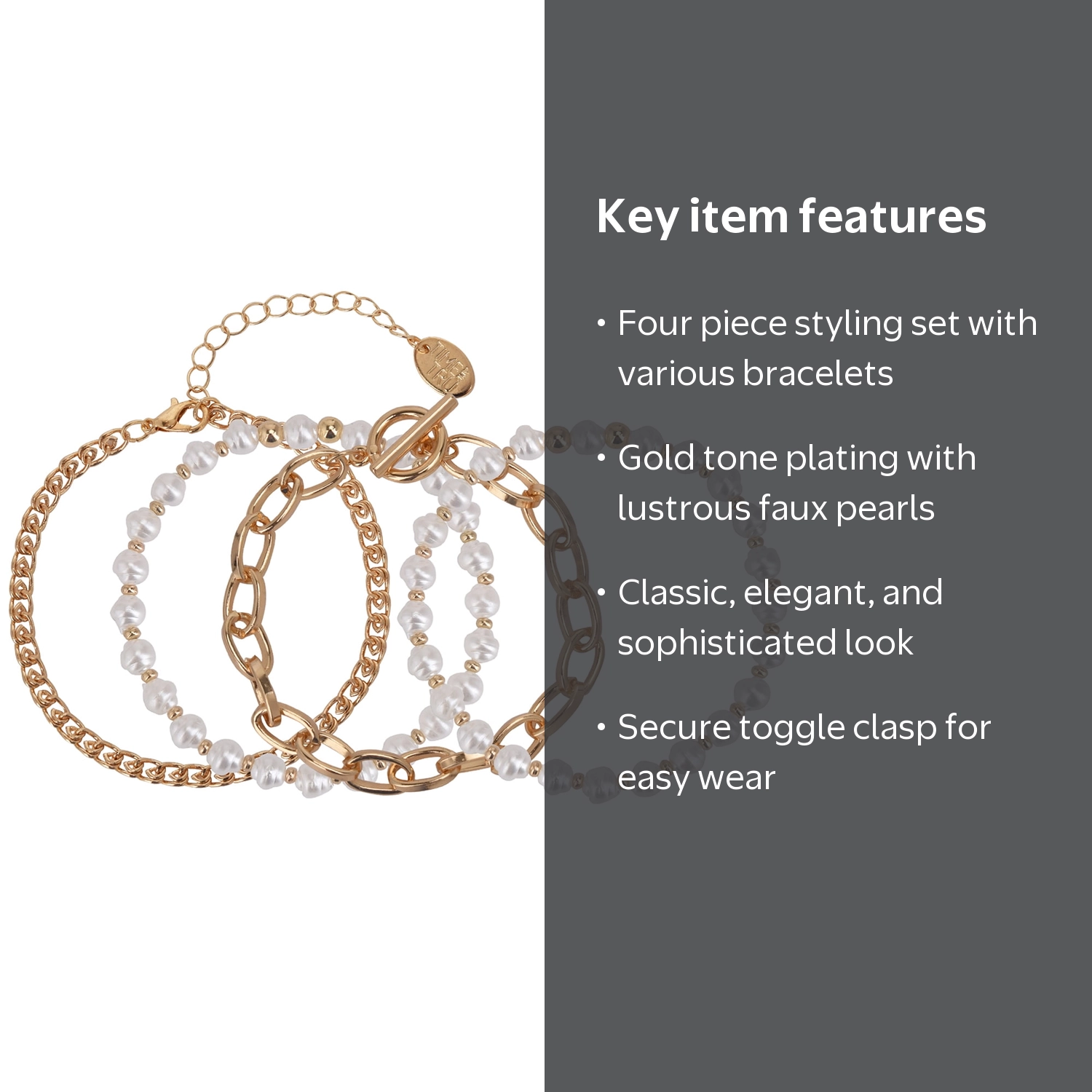 Time and Tru Women's Gold Tone and Faux Pearl Bracelet Set, 4