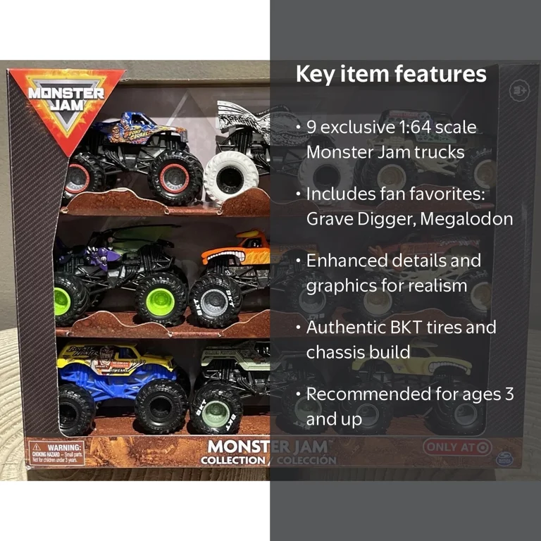 Monster Jam, Monster Truck Collection, 9 Trucks, Exclusive 1:64