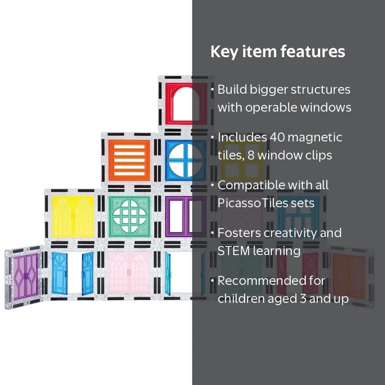 PICASSO TILES Magnetic Tiles Window & Door Set, 40 pcs, STEM