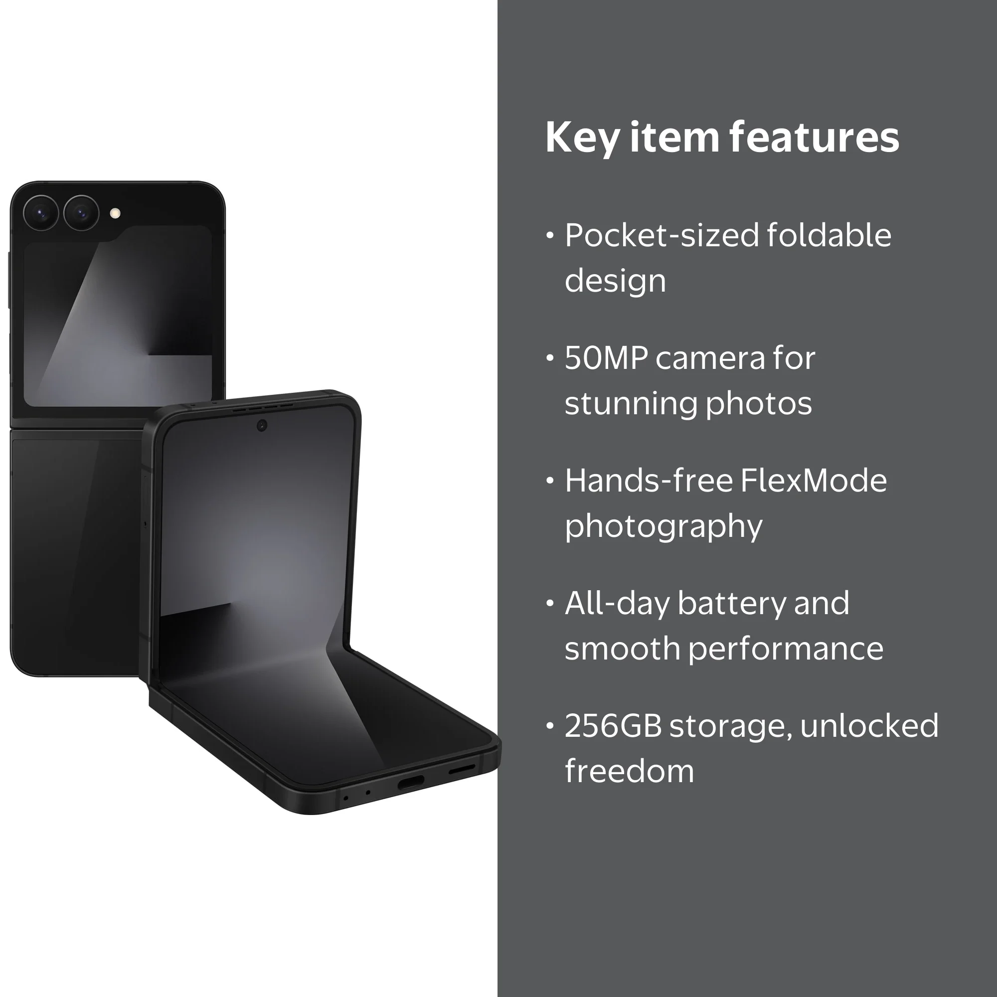 Samsung Galaxy Z Flip7 FE 256GB Smartphone, Unlocked, Black