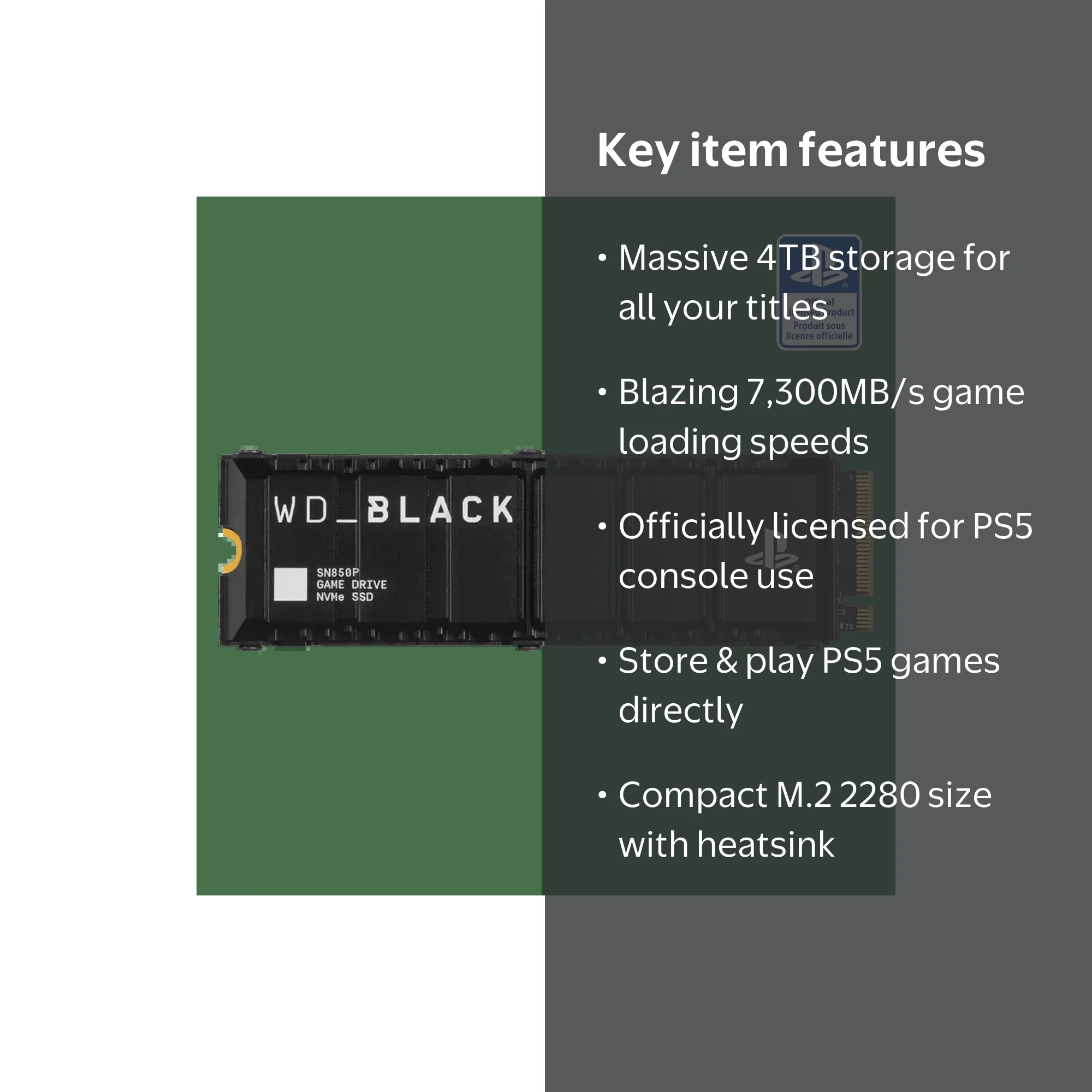 WD BLACK, NVMe SSD, 4TB SN850P, Officially Licensed for PS5