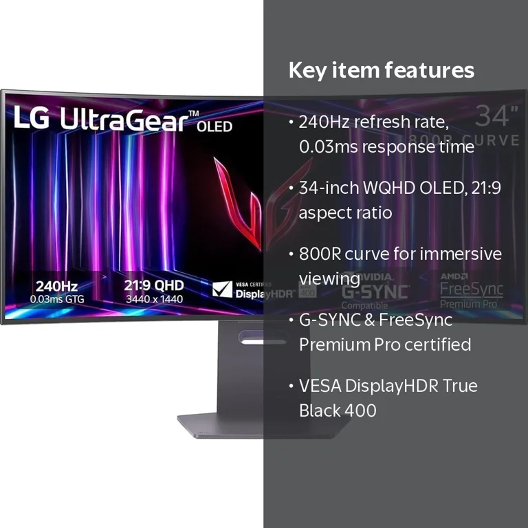 LG, UltraGear Curved Gaming Monitor, 34 inch, 240Hz OLED - Walmart.com