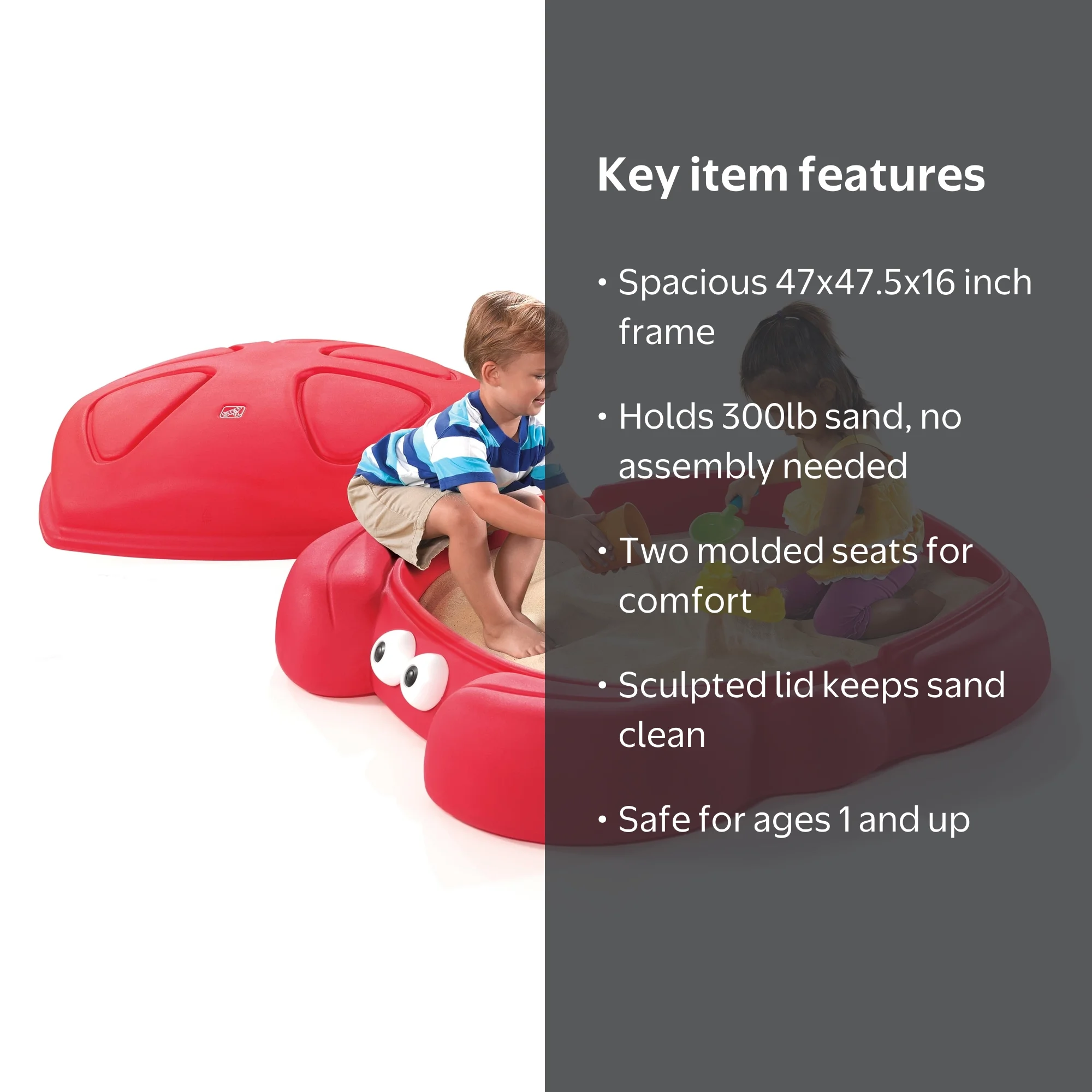 Step2 Crabbie Sandbox for Children's Outdoor Play, Red Plastic