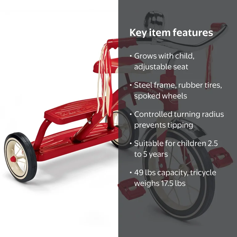 Radio Flyer Classic Red Dual Deck Tricycle for Kids, 12
