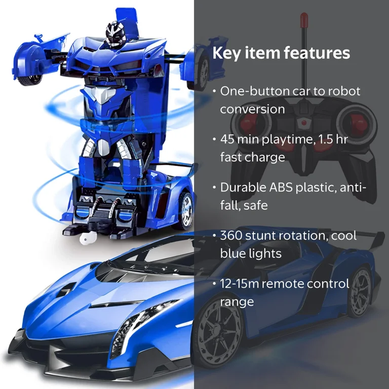 Walmart Transform Car Robot Toy, 1:18 Scale, 2.4Ghz Remote