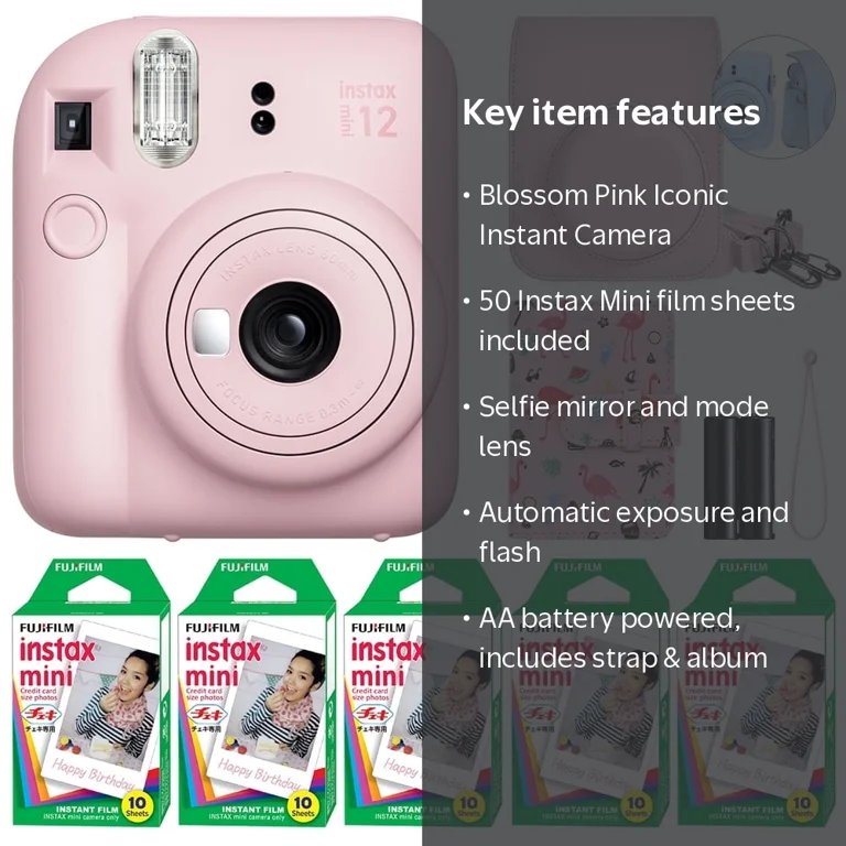 Fujifilm, Instax Mini 12 Instant Camera, Blossom Pink + 50 Film