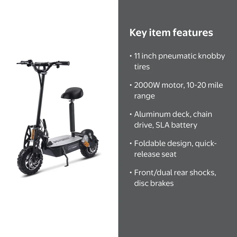 MotoTec 2000w Electric Scooter for Adults - 48v Stand Up with Seat