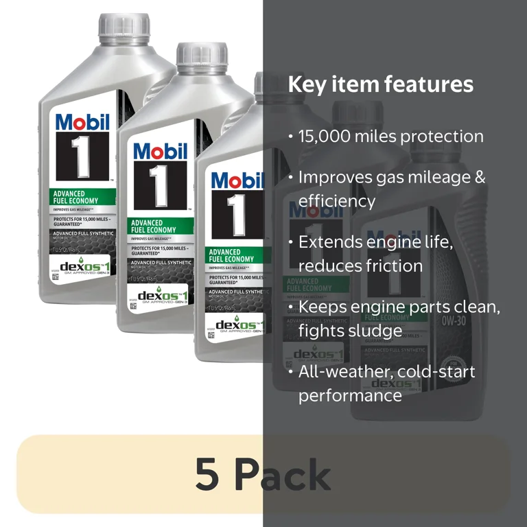 5 pack) Mobil 1 Advanced Fuel Economy Full Synthetic Motor Oil 0W