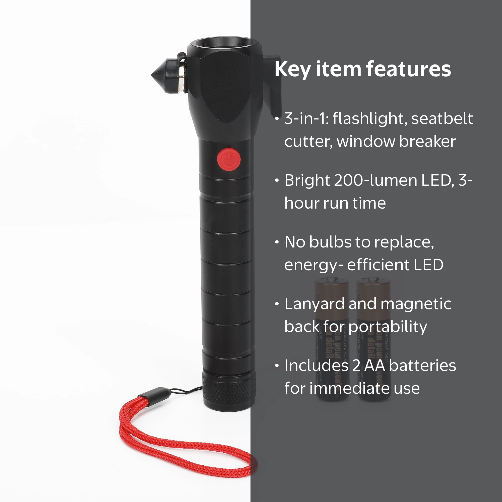 Hyper Tough 3-in-1 LED Flashlight with Seat Belt Cutter and Window