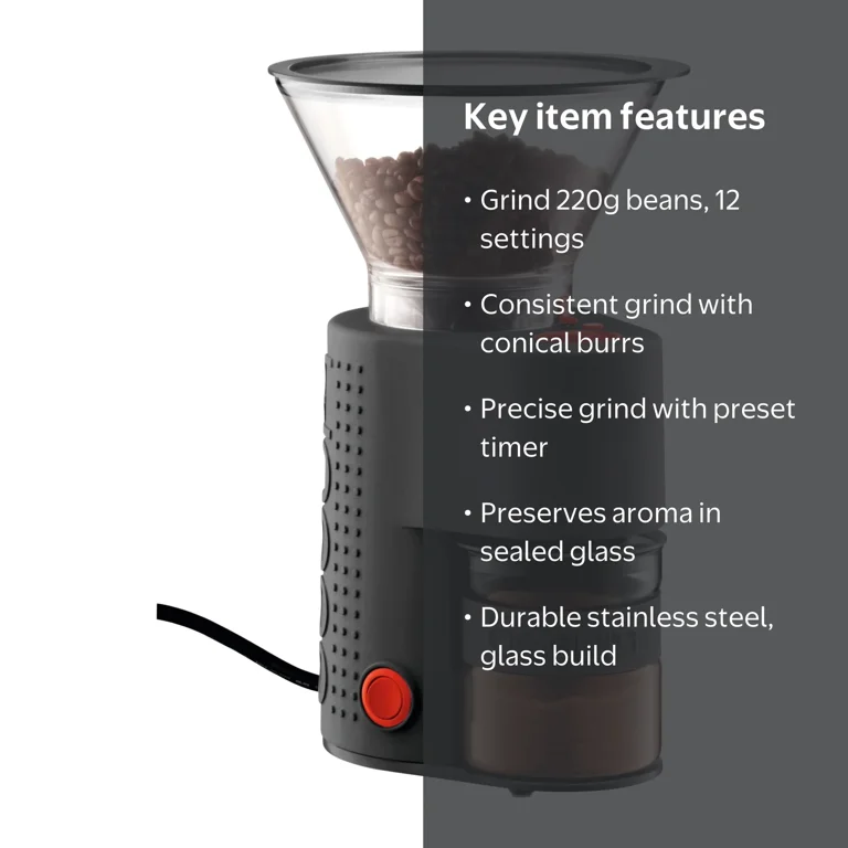 BODUM Bistro Electric Burr Coffee Grinder, Stainless Steel