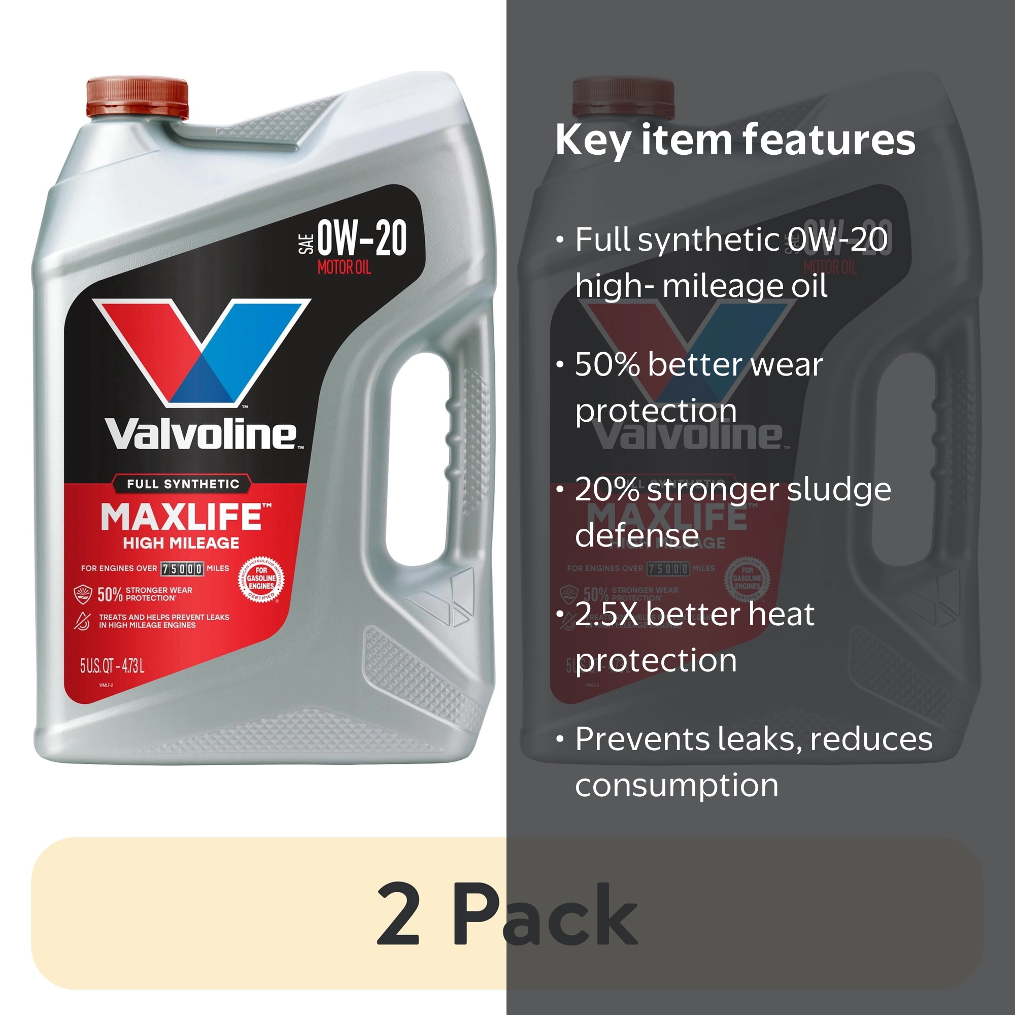 2 pack) Valvoline MaxLife Full Synthetic High Mileage 0W-20 Motor