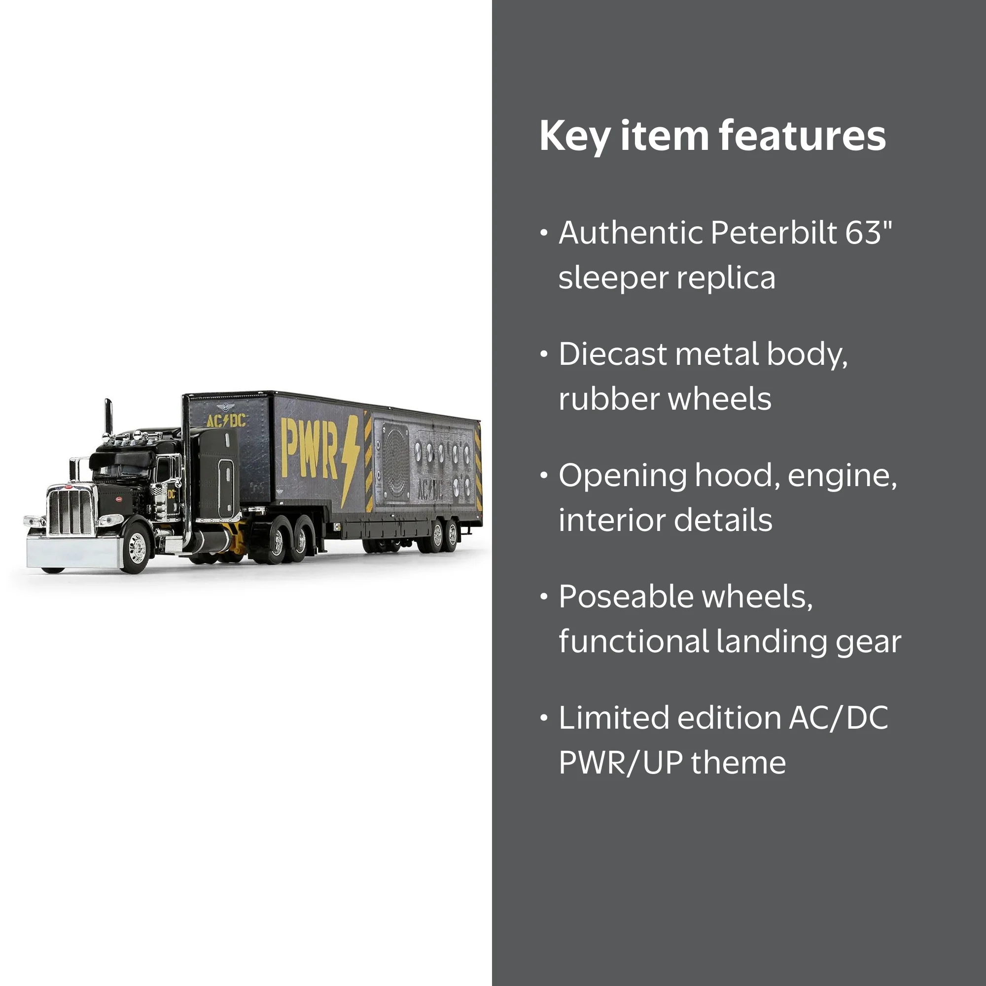 First Gear DCP 1/64 Black AC/DC Power Up Peterbilt Semi with