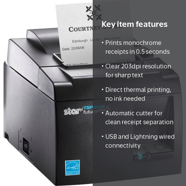Star Micronics, Direct Thermal Printer, Gray, 2.83