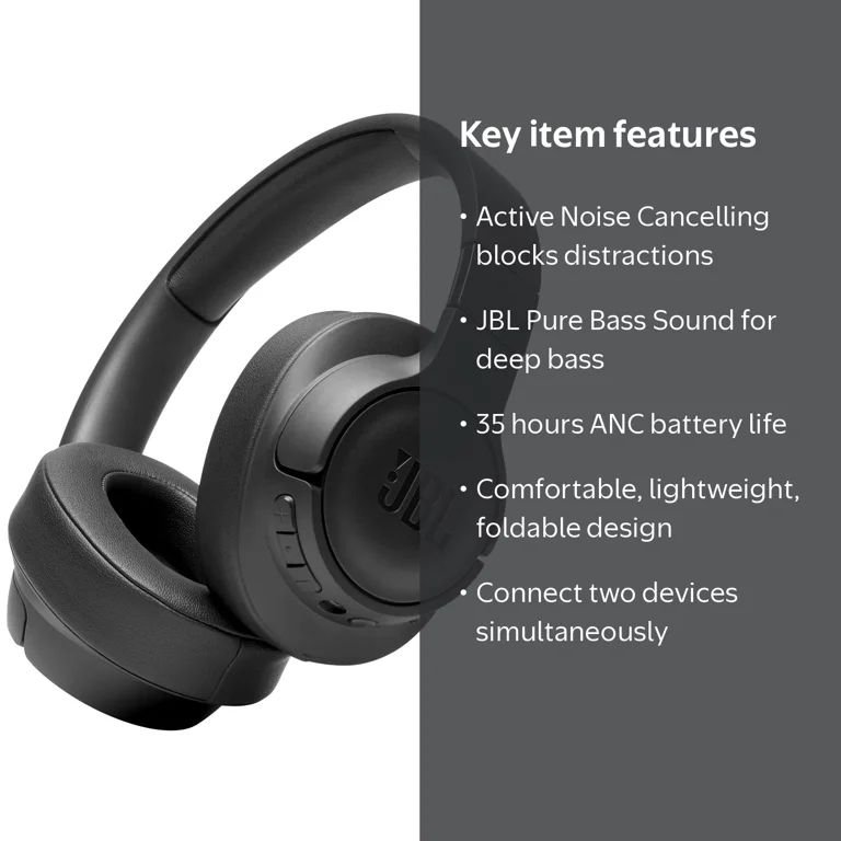 JBL, Wireless Over-Ear NC Headphones, Tune 760NC, Black - Walmart.com