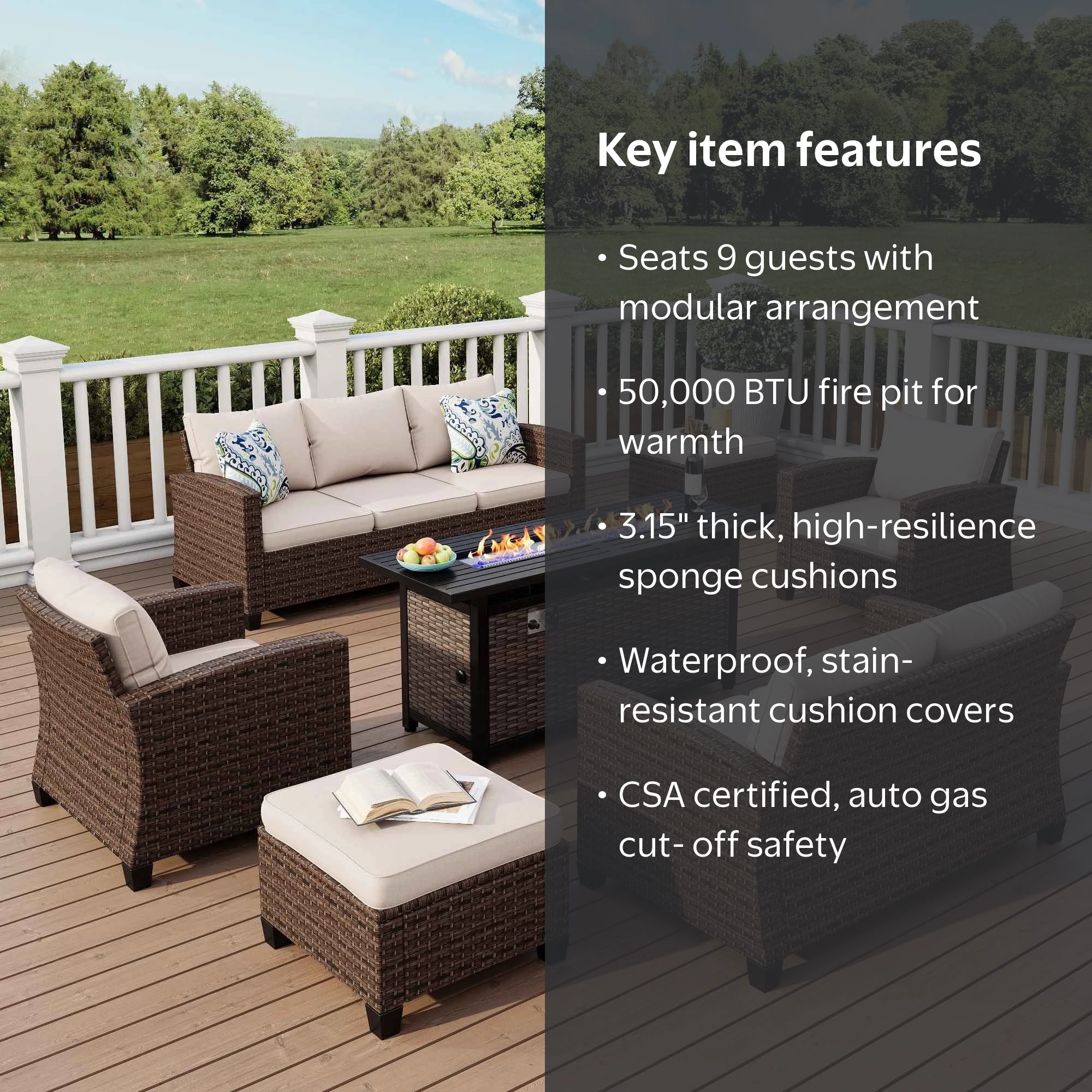MF Studio 9-Seat Outdoor Patio Furniture Set with Fire Pit Table