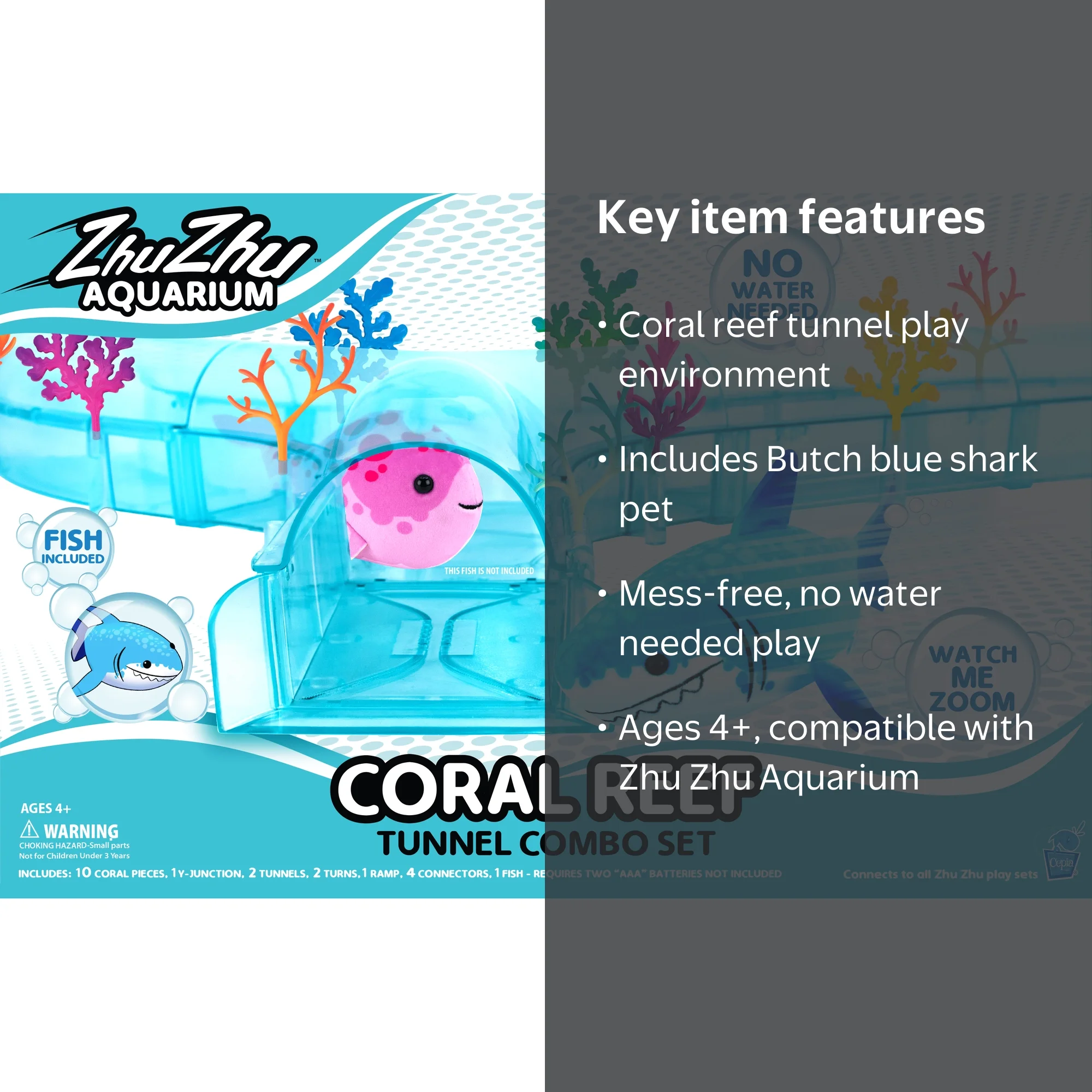 Zhu Zhu Pets, Aquarium Coral Reef Tunnel Playset with Butch Shark