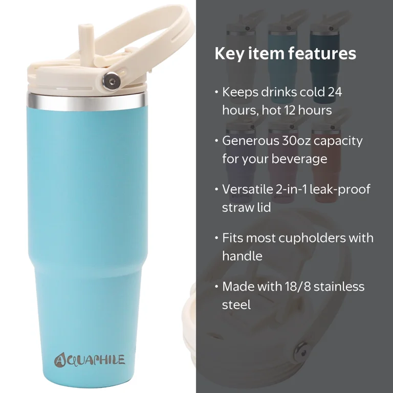 AQUAPHILE 30 oz Insulated Water Bottle, Stainless Steel Tumbler