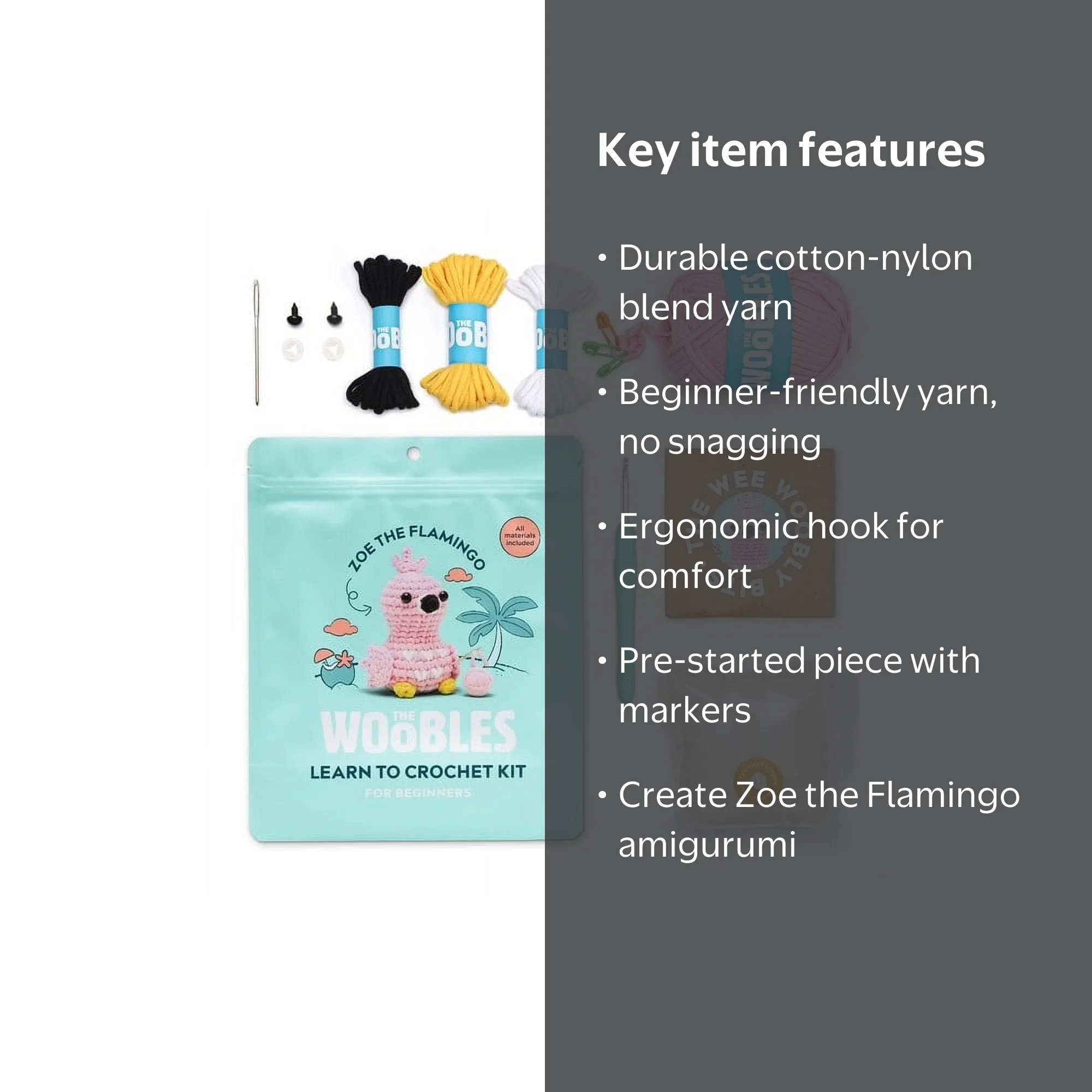 The Woobles Beginner Crochet Amigurumi Kits - Zoe The Flamingo