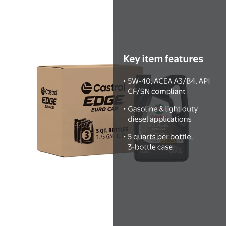 Castrol Edge Euro 5W-40 A3/B4 Advanced Full Synthetic Motor Oil, 5
