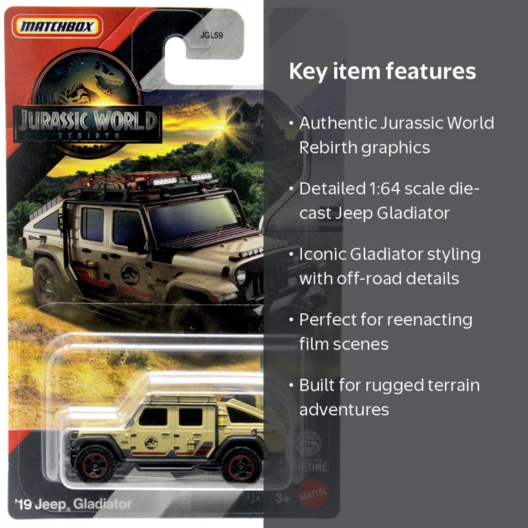 Jurassic World Rebirth Matchbox '19 Jeep Gladiator Die Cast