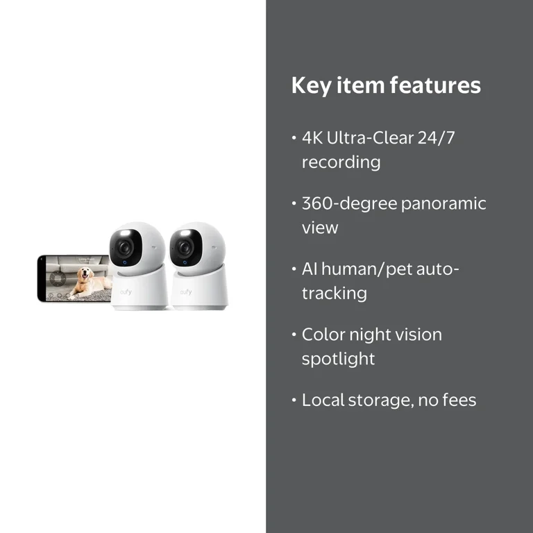 eufy, Indoor Camera E30 2-Cam Kit, 4K UHD Security Camera, Pan