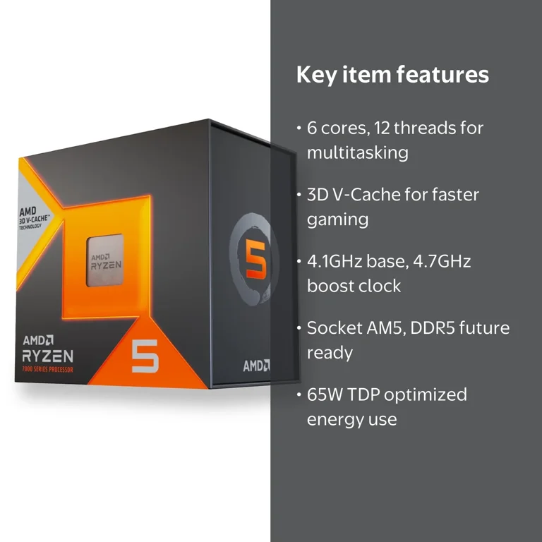 AMD 100-1000001904WOF Ryzen 5 7500X3D Box 1GHz Base 4.7GHz 6 Cores