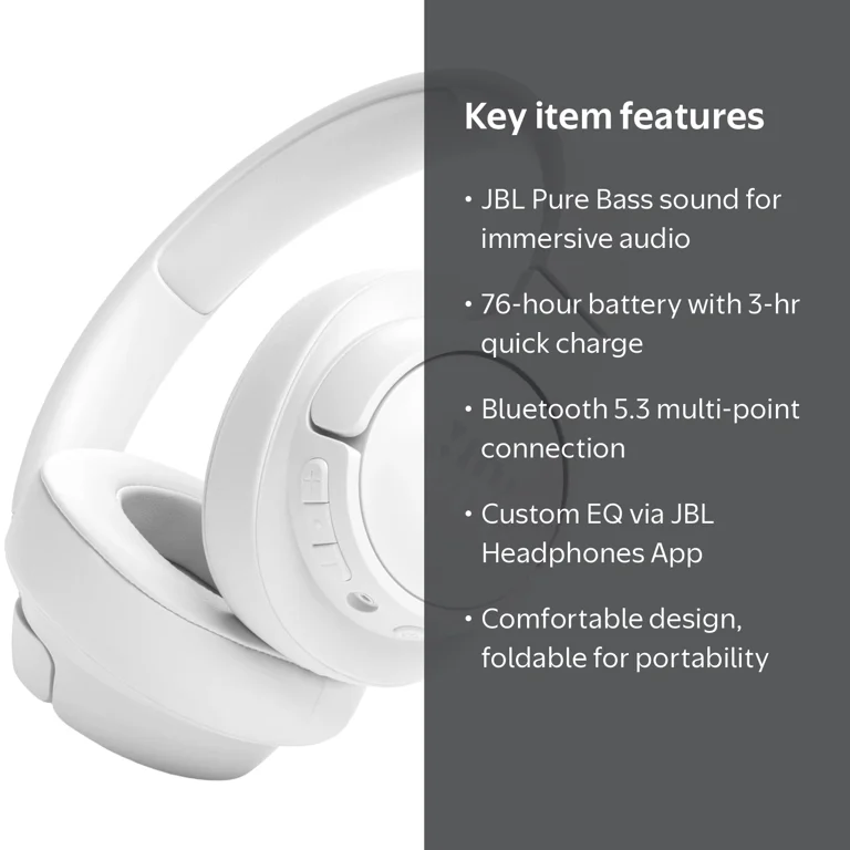 JBL, Wireless over-ear headphones, Pure Bass sound, 76H battery