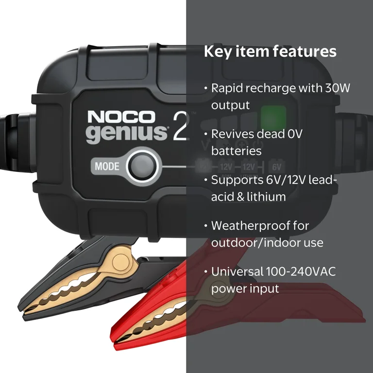 NOCO, Battery Charger, GENIUS2 6V/12V, 2A Smart Maintainer