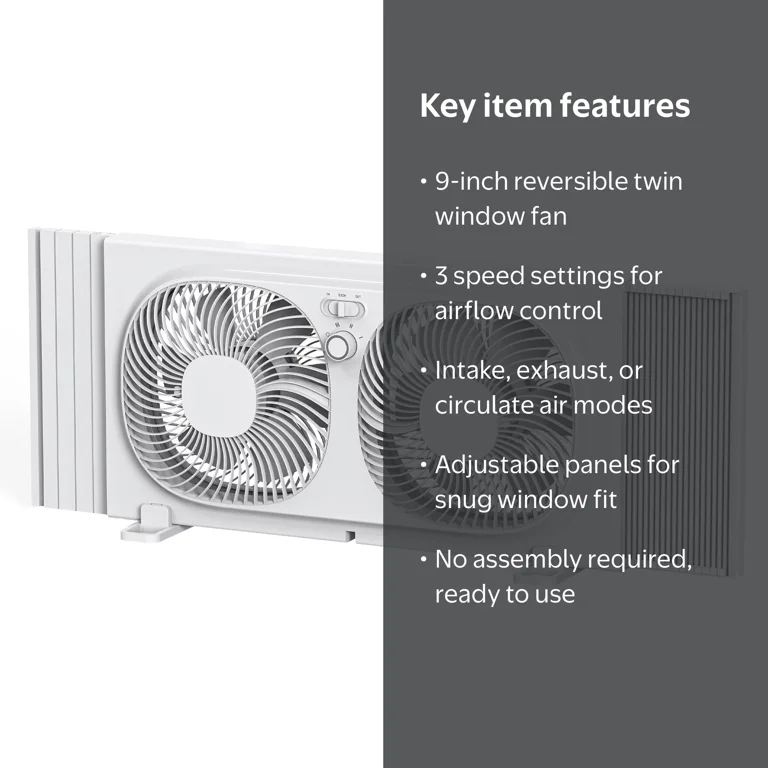 Mainstays 9'' 3-Speed, Reversable Twin Window Fan, White - Walmart.com